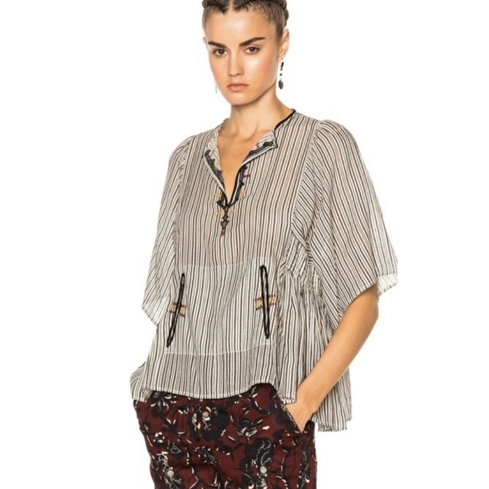 Isabel Marant Etoile Joy Striped Shirt Womens EU 40 Ecru
